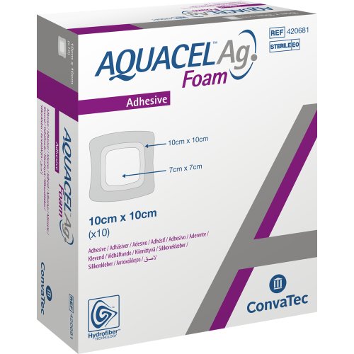 AQUACEL Ag Foam adhäsiv 10x10cm - PZN 02931180