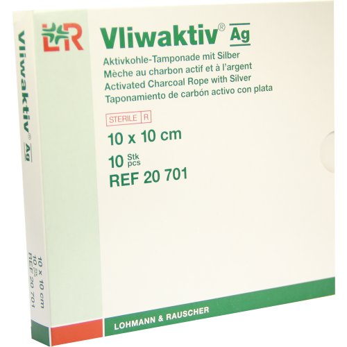 Vliwaktiv AG 10x10cm Aktivkohle Tamponade.m.Silber - PZN 04862804