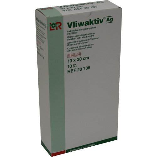Vliwaktiv AG 10x20cm Aktivkohle Saugkompr.m.Silber - PZN 04862856