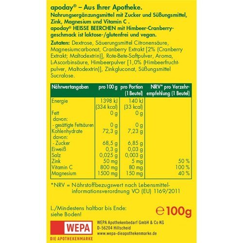 APODAY Heiße Beerchen+Vit.C+Zink+Magnesium Pulver - PZN 12893960