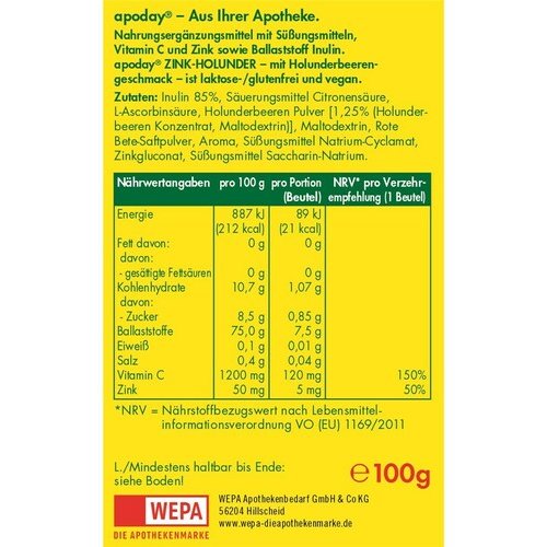 apoday Holunder Vitamin C + Zink o. Zuckerzusatz - PZN 04826688